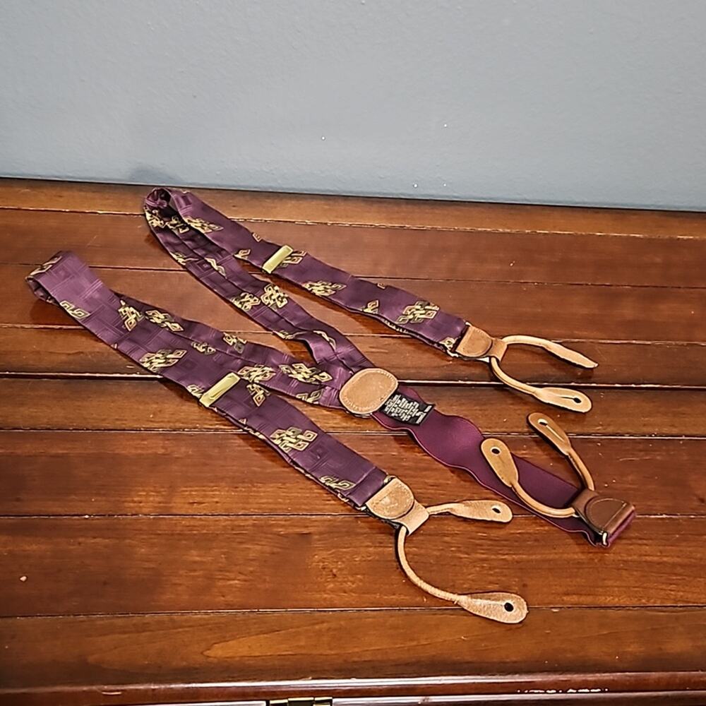 Ferrell Reed Silk Hook Suspenders Deep Pyrple Tan and Forest Green Made In USA